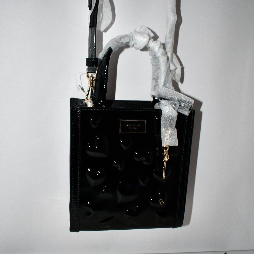 kate spade Key to My Heart Embossed Patent Leather Manhattan MINI Tote in Black